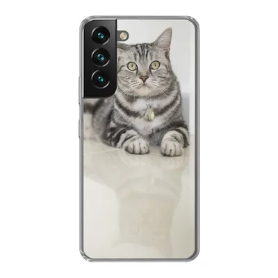 Produktbild von MuchoWow® Handyhülle Schutzhülle Hülle für Samsung Galaxy S22 Katze - Grau - Tier - Mädchen - Kinder - Jungen - Kind Silikon Softcase Handy Hülle - Mobiltelefonhülle