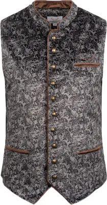 Produktbild von Trachtenweste Leon grau Größe 64 mit Paisley-Muster, Samt und gesticktem Geweih