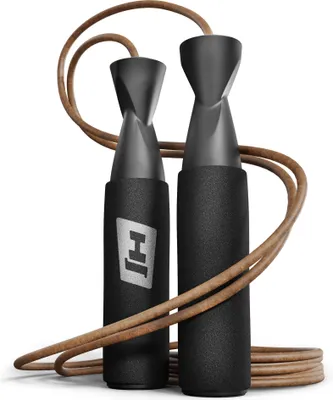 Produktbild von Hop-Sport Springseil aus Leder HS-L015JR Handgriffe Sprungseil Hüpfseil Ausdauertraining Fitness – Schwarz/Braun