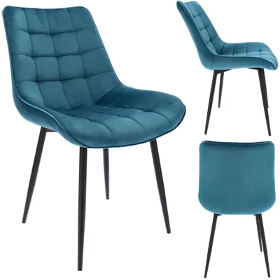 Produktbild von MISTY Stuhl blau, Velours, Metallgestell, gesteppte Sitzfläche, 53x63x83 cm