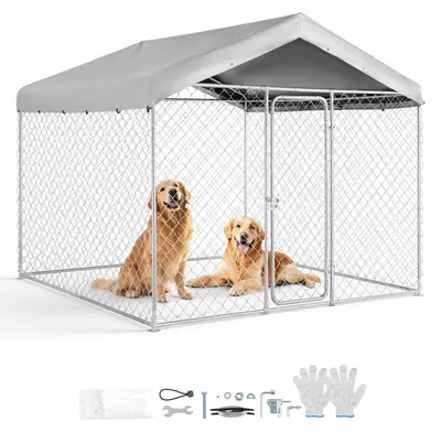 Produktbild von Hundezwinger & Hundegehege - Outdoor Auslauf - Größe 2,3 x 2,3 x 2,15 m - Mit Sicherheitsschloss - UV-beständige, wasserdichte Dachplane - Robust - Für große Hunde