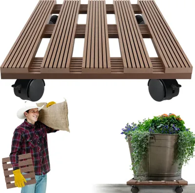 Produktbild von YARDIN 2 Stück WPC Pflanzenroller Eckig 30 x 30 cm Rollbrett Pflanzen Rolluntersetzer Blumentopf Blumenroller, Tragkraft 100 kg Transportbrett mit rollen für Innen & Außen - Anthrazit,