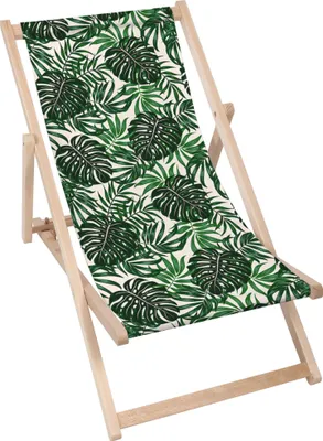 Produktbild von Dreamroots Liegestuhl klappbar Holz bis zu 130 kg, Sonnenliege klappbar mit 3-stufiger Neigungsregulierung der Rückenlehne, Tropical Leaves Pattern