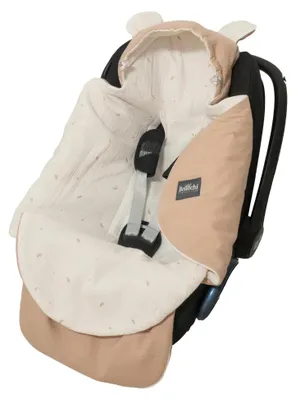 Produktbild von Bellochi Musselin Einschlagdecke Babyschale 90x90cm - Leichte Sommer Babydecke mit Kapuze & Fußsack für Auto & Kinderwagen - 3 & 5-Punkt-Gurt Kompatibel - Atmungsaktive Baumwolle - Antiallergisch