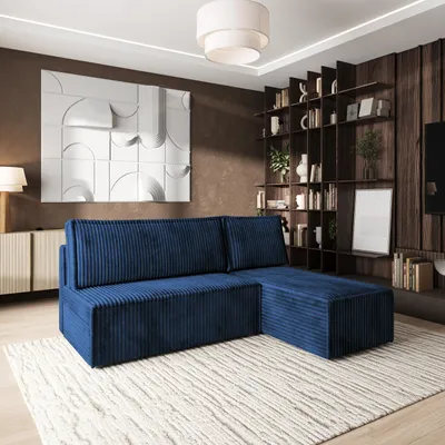 Produktbild von Masseno Ecksofa BRISO T mit Schlaffunktion L-Form, Sofa mit Bettkasten, Wohnzimmersofa, Couch, Soffa, Bettsofa, Couchgarnitur- Blau, TILIA 77