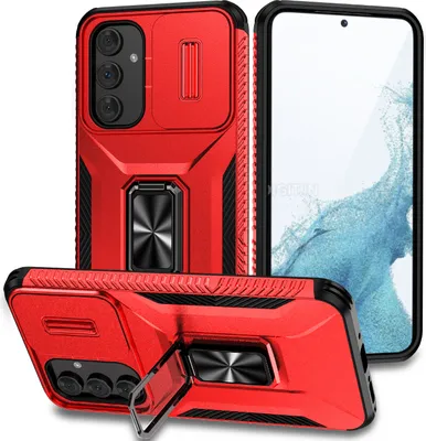 Image de Etui double couche pour Samsung Galaxy A34 5G étui de protection militaire avec protection coulissante de l'appareil photo et support/anneau rouge