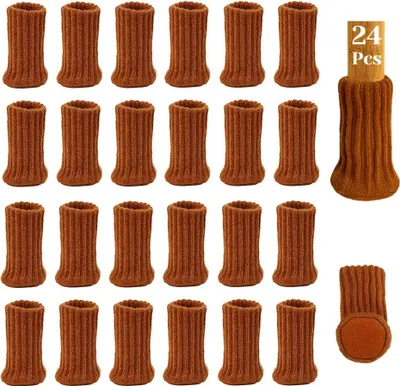 Produktbild von Welikera 24 Stuhlbeinsocken, Hellbraun Möbelsocken, Elastische Gestrickte Möbelschoner, Doppellagig, Rutschfester Bodenschutz Stuhlschoner, Kratzerfrei und Lärmfrei