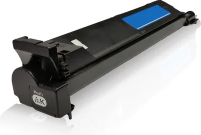 A black toner cartridge with a blue indicator on a white background.