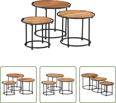 Produktbild von The Living Store Satztische 3 Stk. Massivholz Akazie
