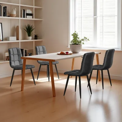 Immagine prodotto di Set di 4 sedie da pranzo INONEFT, sedie imbottite con schienale, capacità di carico fino a 150 kg, adatte per soggiorno, cucina e sala da pranzo, in lino, colore grigio scuro