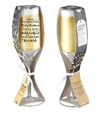 Produktbild von Gilde Sektglas, "Frohe Weihnachten...", Sternmotiv, Glas, klar, VE 6, H. 23 cm, D. 6 cm