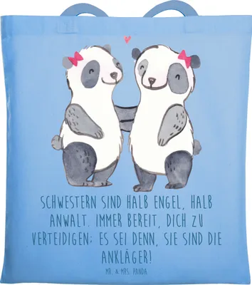 Produktbild von Mr. & Mrs. Panda Beutel Schwesternwunder - Sky Blue - Geschenk, familienbeziehung, Einkaufstasche, geschwisterstreit, Familiengeschenk, Dankeschön, canvas tasche, Freude