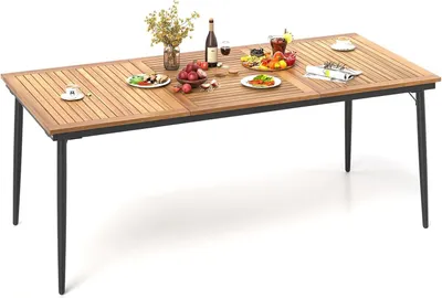 Produktbild von GOPLUS Gartentisch aus Akazienholz, 200×90cm Terrassentisch wetterfest mit 5cm Schirmloch, Esstisch rechteckig für 8 Personen, Modell C, Natur