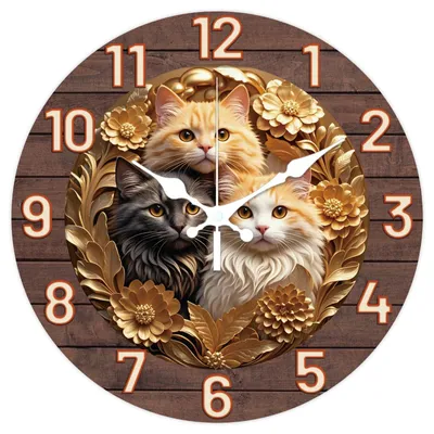 30 cm Wandklok 3D Relief Katze Blume leise rund