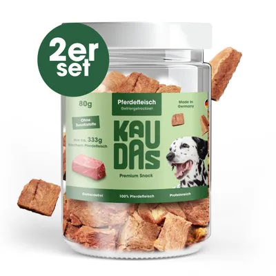 Produktbild von KAUDAS Hundesnack PferdPur – 2× 80g gefriergetrocknetes Pferd - 333g Rohgewicht