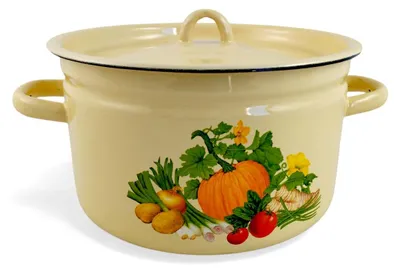 Produktbild von Kürbis Gelb Emaille Suppen Kochtopf mit Deckel und Motiv Gemüse emailliert 4,5 Liter Ø 23cm