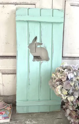 Produktbild von Charmanter Landhaus Fensterladen Hase, Kanninchen, Shabby aqua, Handgefertigt
