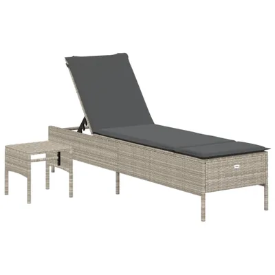 Produktbild von Sonnenliege mit Tisch und Auflage Hellgrau Poly Rattan