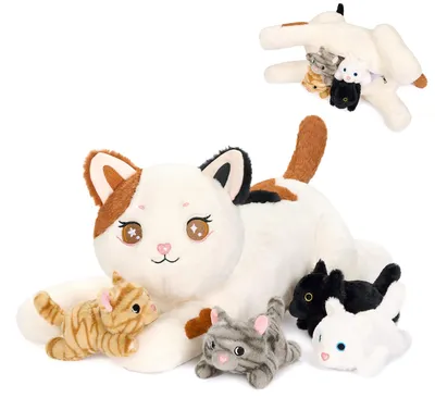 Produktbild von Omgoods – Set mit 5 niedlichen, plüschigen Katzenkissen für Kinder und Erwachsene
