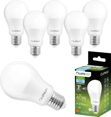 Produktbild von LUMILED A60 E27 LED Lampe, 5W (ersetzt 40W), 470 Lumen Leuchtmittel, 6500K kaltweiß Birnen Lampen, Nicht Dimmbar, 260° Grad Strahlwinkel Glühbirne 6er-Pack Energiesparlampe Tropfen