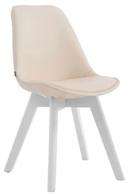 Productafbeelding van CLP stoel Manado, bekleding van kunstleer met zitkussen en houten poten. Frame in crème kleur, frame in witte kleur