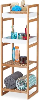 Immagine prodotto di Scaffale stretto a 4 ripiani, in bambù, bianco, 110x36x33 cm
