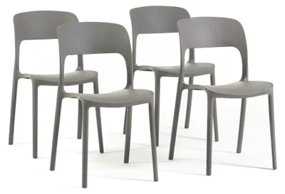 Immagine prodotto di Set di 4 sedie impilabili in polipropilene rinforzato con fibra di vetro, adatte sia per interni che per esterni, ideali per giardino, bar e ristoranti – design moderno e resistente – modello BARBARA – Grigio scuro