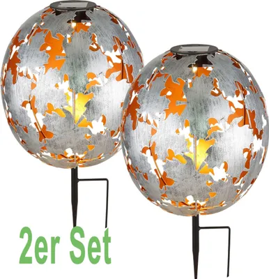 Produktbild von Solarleuchte Garten 2er Set Solarlampe Kugel 27cm Erdspieß Außenlampe Silber