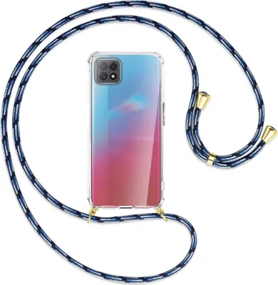 Produktbild von Handykette Backcover-Schutzhülle mit Band (Metall goldfarben) für Oppo A73 5G - Blautöne
