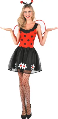 A woman wearing a ladybug costume.