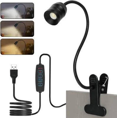 Zdjęcie produktu dla Lampa biurkowa "Zwanenhals" - Lampa zaciskowa z możliwością regulacji jasności - Idealna do czytania w łóżku - 3 tryby barw światła - 10 poziomów regulacji jasności - Czarna