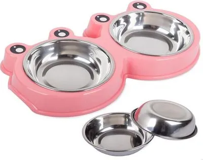 Produktbild von Doppelnapf Futternapf Fressnapf aus Metall für Hund und Katze Rosa