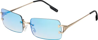 Produktbild von Damen Sonnenbrille rechteckig Designer 80er Modern Urlaub Sommer Strand 30571 Hellblau