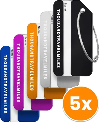 Produktbild von Aluminium Kofferanhänger Set 5 Stück – Gepäckanhänger mit Adressschild für Reisegepäck und Koffer – wiederverwendbar