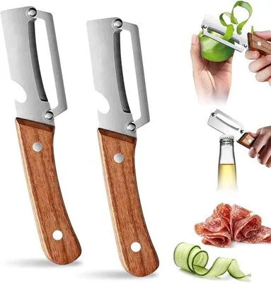 Zdjęcie produktu dla Groenteschiller 3-w-1 - stal nierdzewna - drewniany uchwyt - idealny do warzyw i mięsa