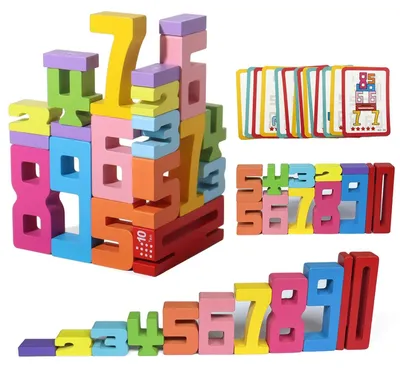 Produktbild von Holz Zahlenbausteine Montessori Lernspielzeug - 20 Stück - 15 Karten - Ab 3 Jahren