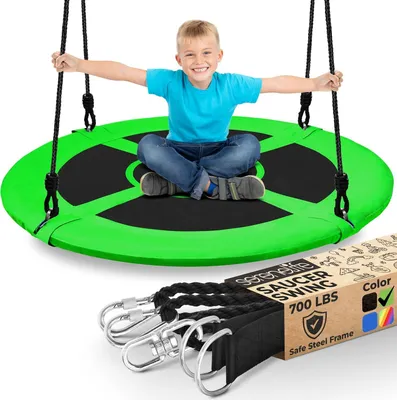 Produktbild von Outdoor-Spinner-Saucer-Baumschaukel – Hängende Baumschaukel in Form einer runden fliegenden Untertasse mit Seilgurten, für Kinder und Erwachsene