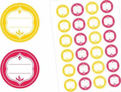 Produktbild von 24 Universaletiketten - gelb & rot - rund 4 cm Ø - Haushaltsetiketten Sticker Aufkleber