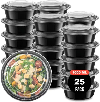 Immagine prodotto di Omgoods - Set di contenitori per alimenti da 25 pezzi - 1000 ml - Contenitori riutilizzabili per alimenti - Ermetici - Adatti al lavaggio in lavastoviglie - Ideali per la preparazione dei pasti - Contenitori per alimenti