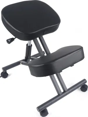 Zdjęcie produktu dla Ergonomiczne krzesło kolanowe – ortopedyczne krzesło posturalne – regulacja wysokości 50–60 cm – gruba wyściółka – z kółkami – stalowa rama – nośność 100 kg – kolor czarny