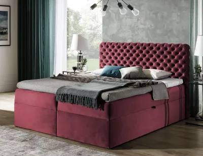 Obrázek produktu pro Postel s pružinovou základnou Chesterfield, ložnice, nábytek, postele, velikost king size, samet, hotel