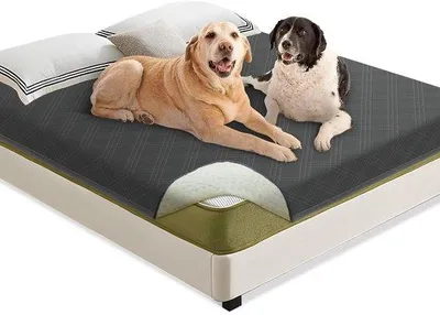 Image de Tapis imperméable pour chien 205 x 130 cm - Tapis résistant pour canapé et couchage - Tapis antidérapant pour chiens de toutes tailles - Tapis lavable en machine, couleur grise.