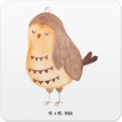 Produktbild von Mr. & Mrs. Panda Untersetzer für Gläser Eule Zufrieden 15er Set - Weiß - Geschenk, Owl, Tischuntersetzer, glücklich, Coaster, Getränke-Untersetzer, Waldtier, Hochzeitstag