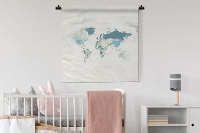 Produktbild von MuchoWow® Wandteppich Wandbehang Weltkarte - Farben - Weiß 90x90 cm Tapisserie Dekoration Wandtuch - Wandaufhänger