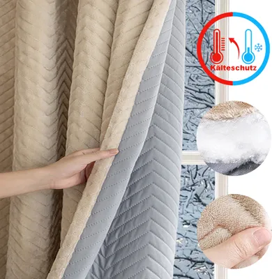 Produktbild von Thermovorhang Kälteschutz Kräuselband Stangendurchzug, Verdunklungsvorhang Flanell Blickdicht 350g/m² Winter Wohnzimmer Schlafzimmer 140x213cm Beige