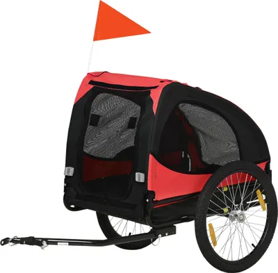 Produktbild von Hundeanhänger, klappbarer Fahrradanhänger für Hunde, wasserbeständig, Oxfordstoff, Metall, 140 x 71 x 83 cm, Rot