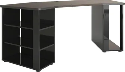 Produktbild von Schreibtisch Dbaldizzon, Mehrzweckschreibtisch, Bürotisch für PC, Eckschreibtisch,  Italy, 205x91h76 cm, Glänzendes Schwarz