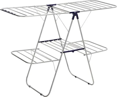 Image de séchoir en acier inoxydable à 2 niveaux avec ailes réglables en hauteur - Bleu, 156 x 61 x 113 cm
