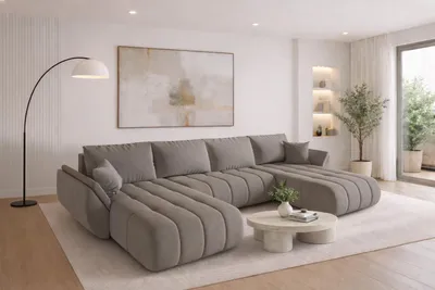 Produktbild von Kaiser Möbel Ecksofa mit schlaffunktion und bettkasten TOKYO U PREMIUM, stoff WIND, Sandgrau