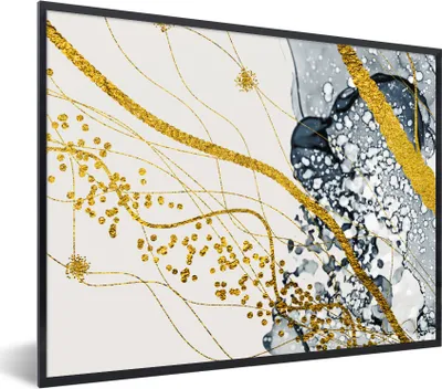Produktbild von MuchoWow® Gerahmtes Poster Abstrakt - Gold - Natur - Kunst 80x60 cm - Poster mit Schwarzem Bilderrahmen Wandposter Rahmen Foto Bilder - Schwarzem - Mit Gestell